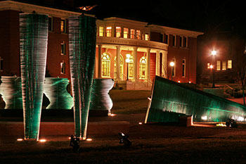 Sculptures in front of a building. Links to Gifts by Estate Note
