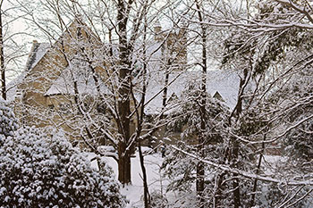 A winter scene on campus. Links to Closely Held Business Stock